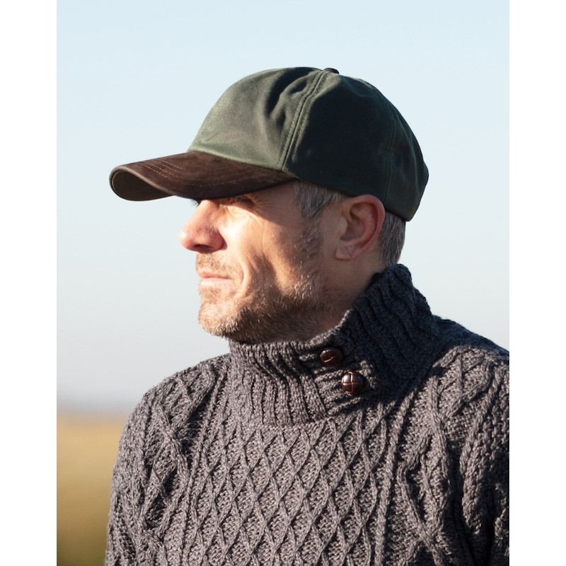 Made in UK Wax Stallington Baseball Cap with Suede Leather Peak One Size Olive